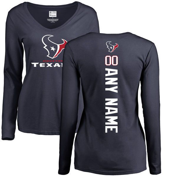 WoMen Houston Texans NFL Pro Line Navy Personalized Backer Slim Fit Long Sleeve T-Shirt